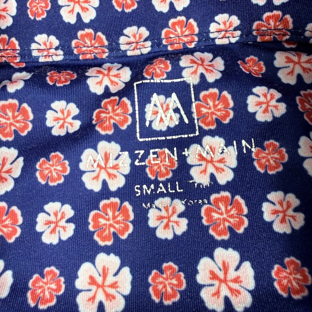 Mizzen + Main Polo Shirt S Navy Blue Floral Short Sleeve Trim Fit Performance - Picture 3 of 11